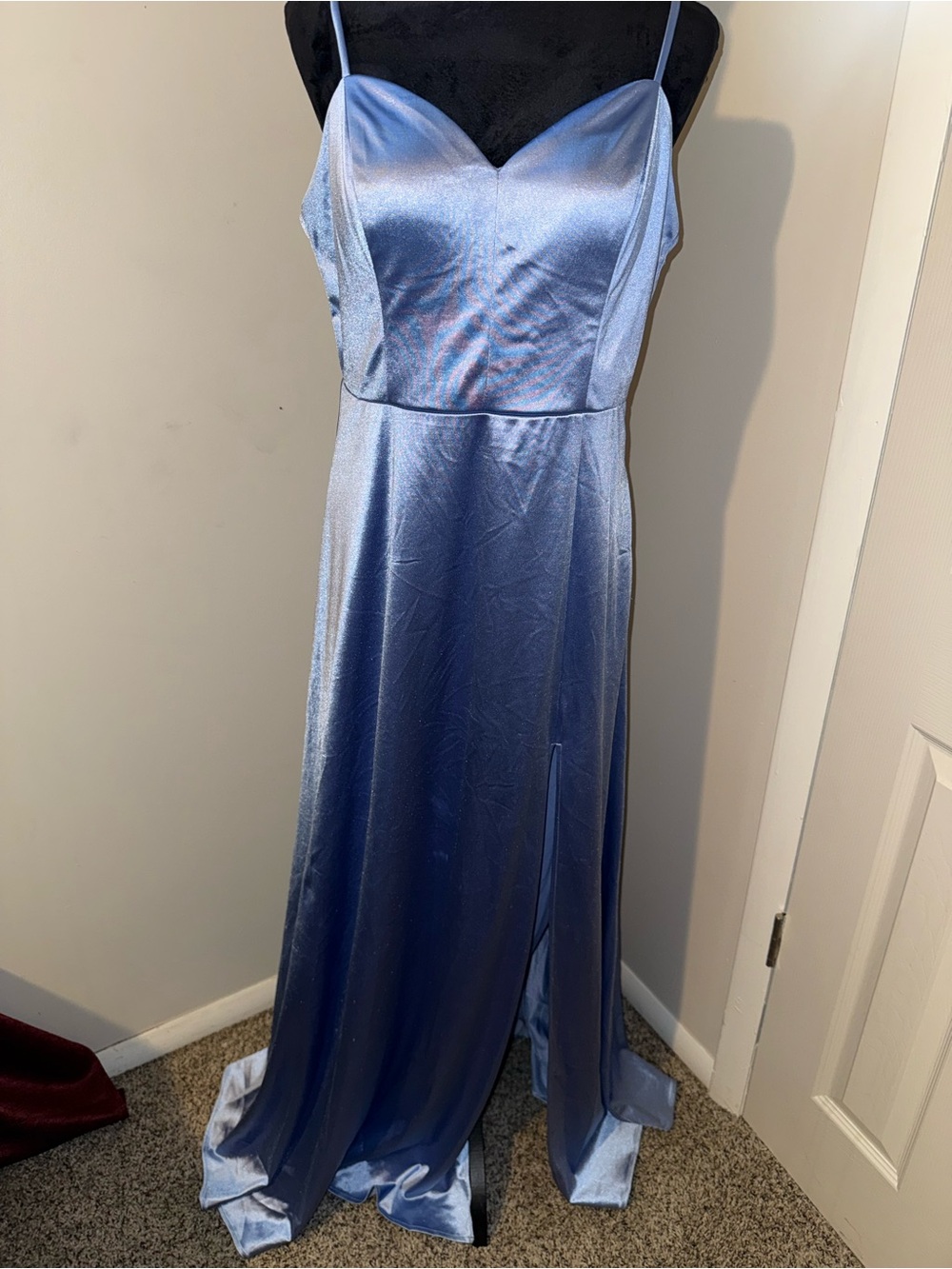 City Studio Light Blue Satin Elegant Dress with Spaghetti Straps
